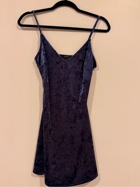 Forever 21 Crushed Velvet Navy Mini Slip Dress